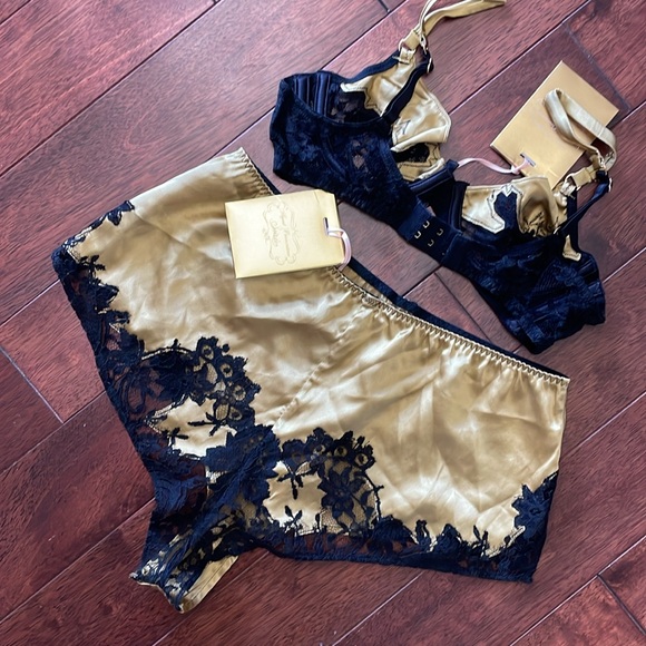 NWT Agent Provocateur Soirée Nayeli Gold Black Silk French Brief M - Picture 5 of 5